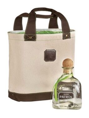 Patron Tequila Insulated Canvas Tote Bag with Brown Trim